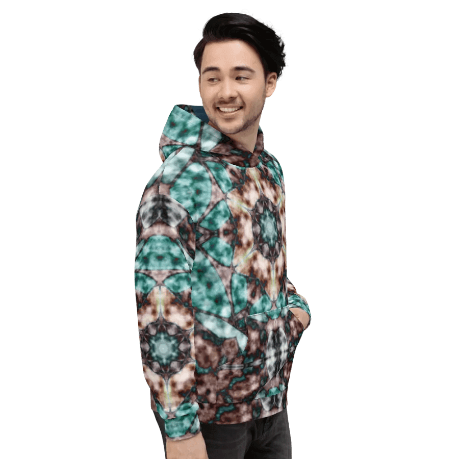 Bohemian Mandala in Brown and Turquoise/All-Over Print Recycled Unisex Hoodie by Sublicolor product image (6)