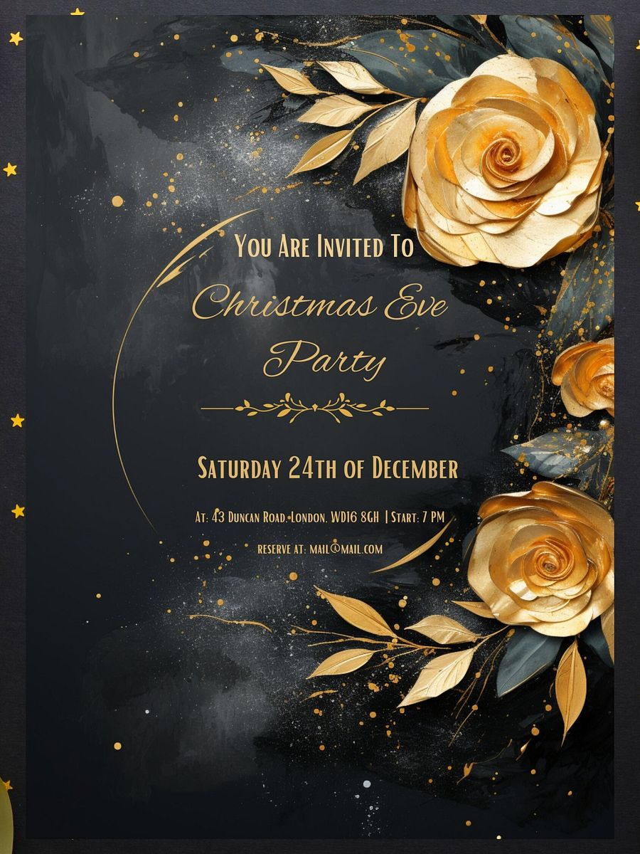 3D Golden Roses Christmas Eve Party Invitation | Editable in Canva | Christmas Party Printable | Holiday Invitation Template | Link to Canva product image (3)