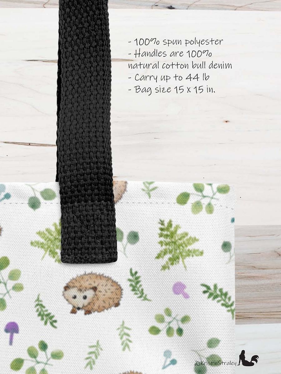 Hedgehogs with Ferns and Mushrooms on White Tote Bag product image (3)