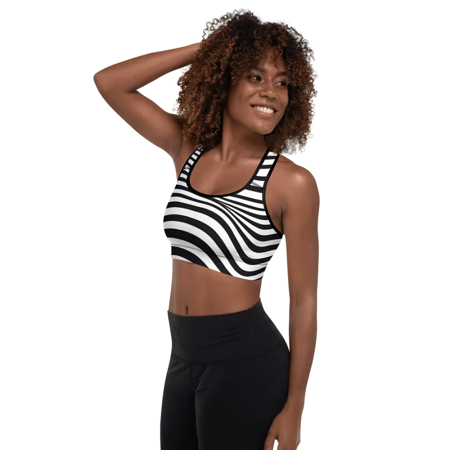 Black Groovy pattern line-All-Over Print Padded Sports Bra product image (2)