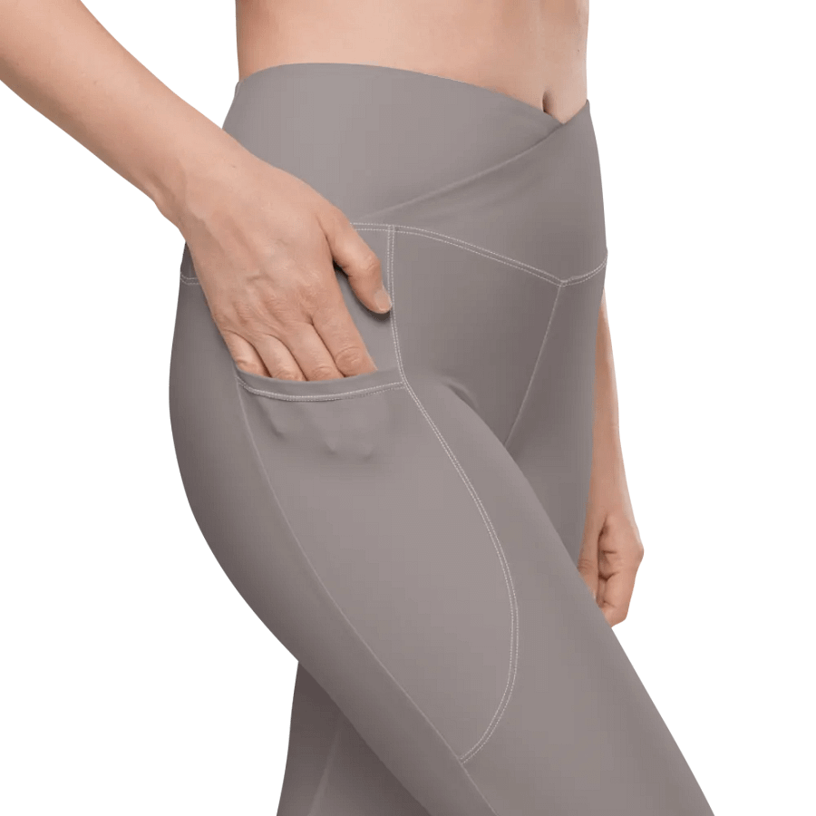 Plain Brownish Gray Light Summer Women's High Waisted Premium Crossover Leggings with Pockets by Treasure Pie product image (8)