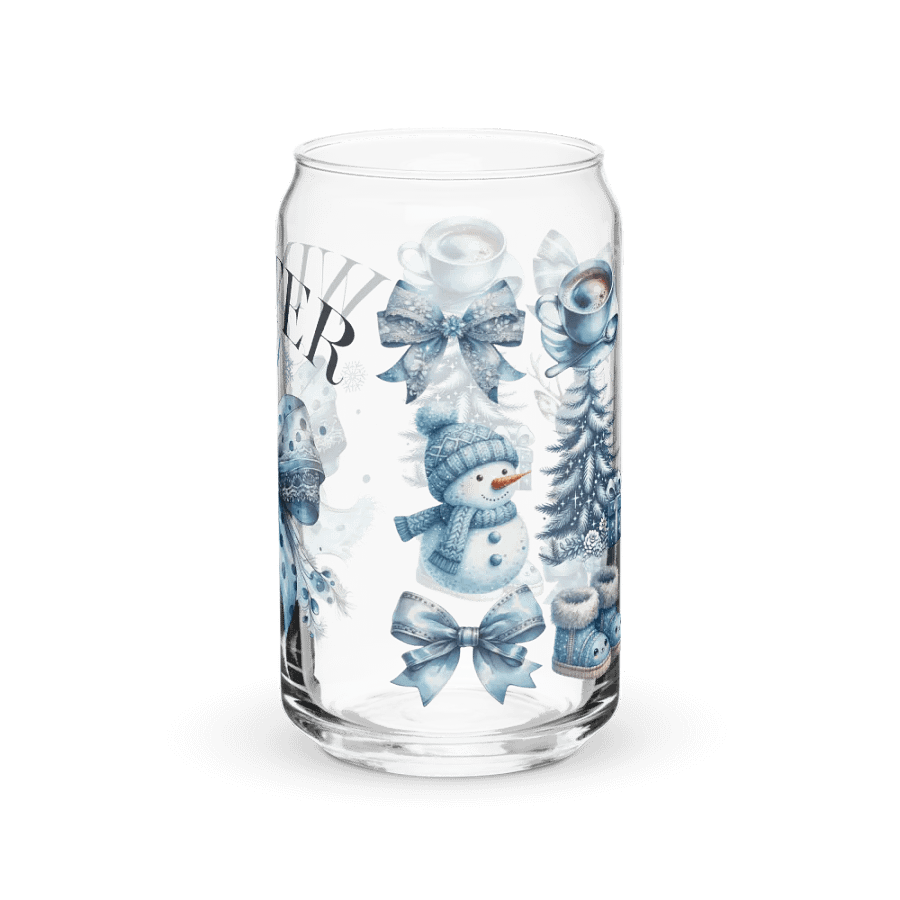 Winter Girly Blue Print Glass Can Cup With Or Without Lid product image (7)