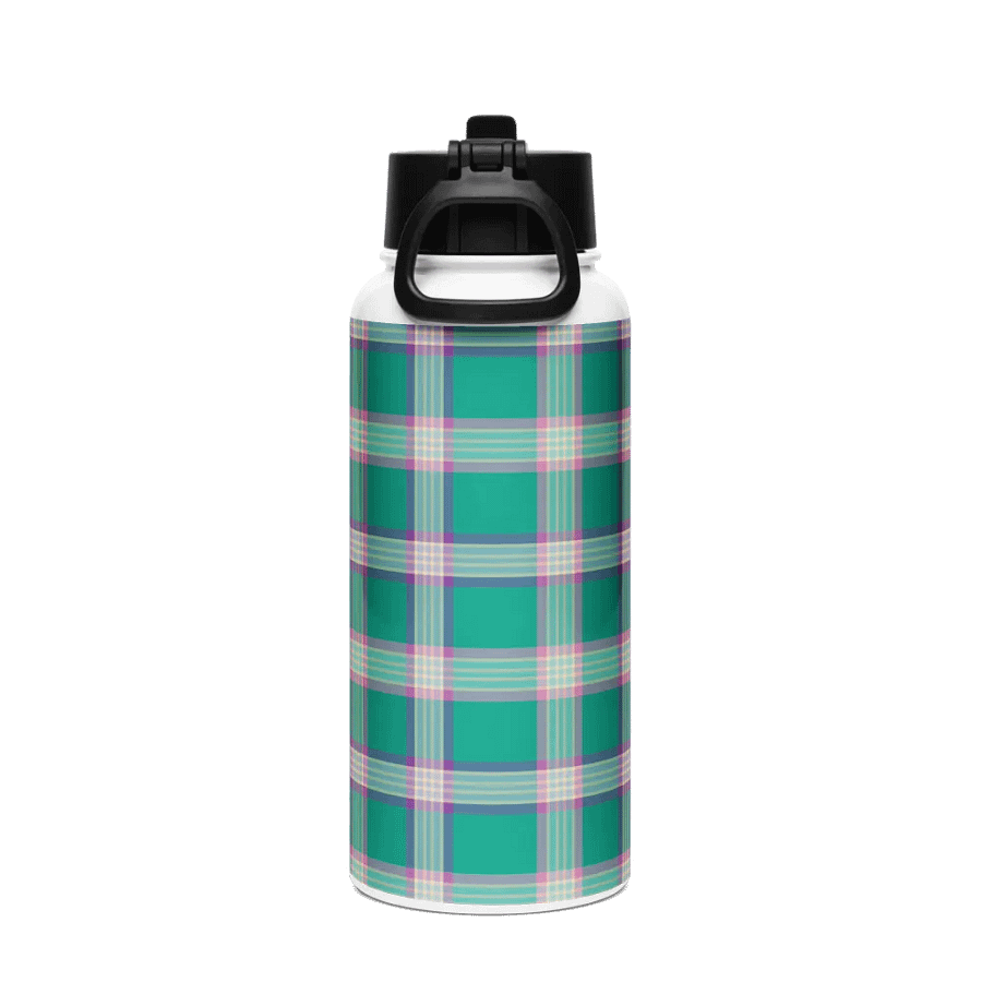 Emerald Green and Purple Plaid Water Bottle product image (3)