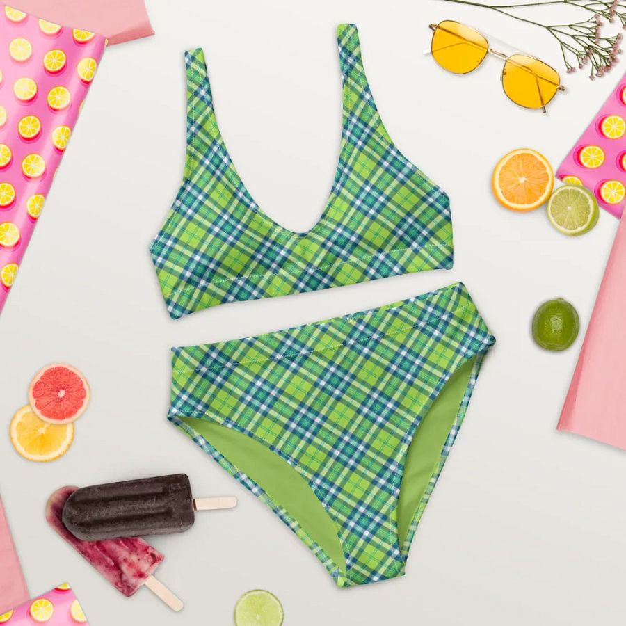 Lime Green and Turquoise Plaid Bikini product image (9)