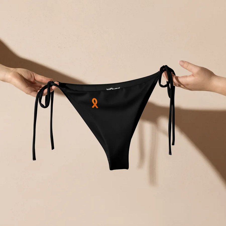 White HApex Gear White Logo Cancer Awareness Orange Ribbon. Black Recycled String Bikini Bottom product image (6)