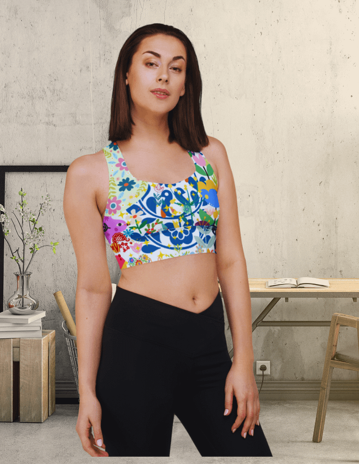 Whimsical Garden Mosaic All-Over Print Sports Bra - UPF50+ protection product image (1)
