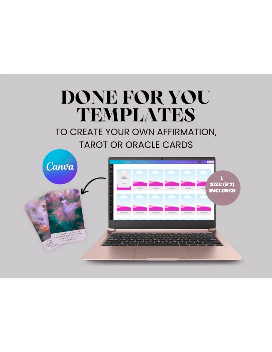 DONE FOR YOU Canva Template for AFFIRMATION, ORACLE, and TAROT card decks. For digital decks or PRINT. product image (1)