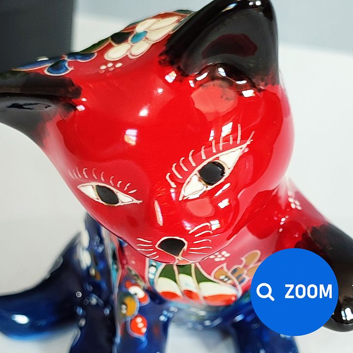 Ceramic handmade cat, Turkish decor (Red) — handmade pottery product image (2)