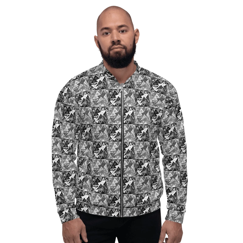 Abstract Triangles in Grey, Black and White Unisex Bomber Jacket product image (11)