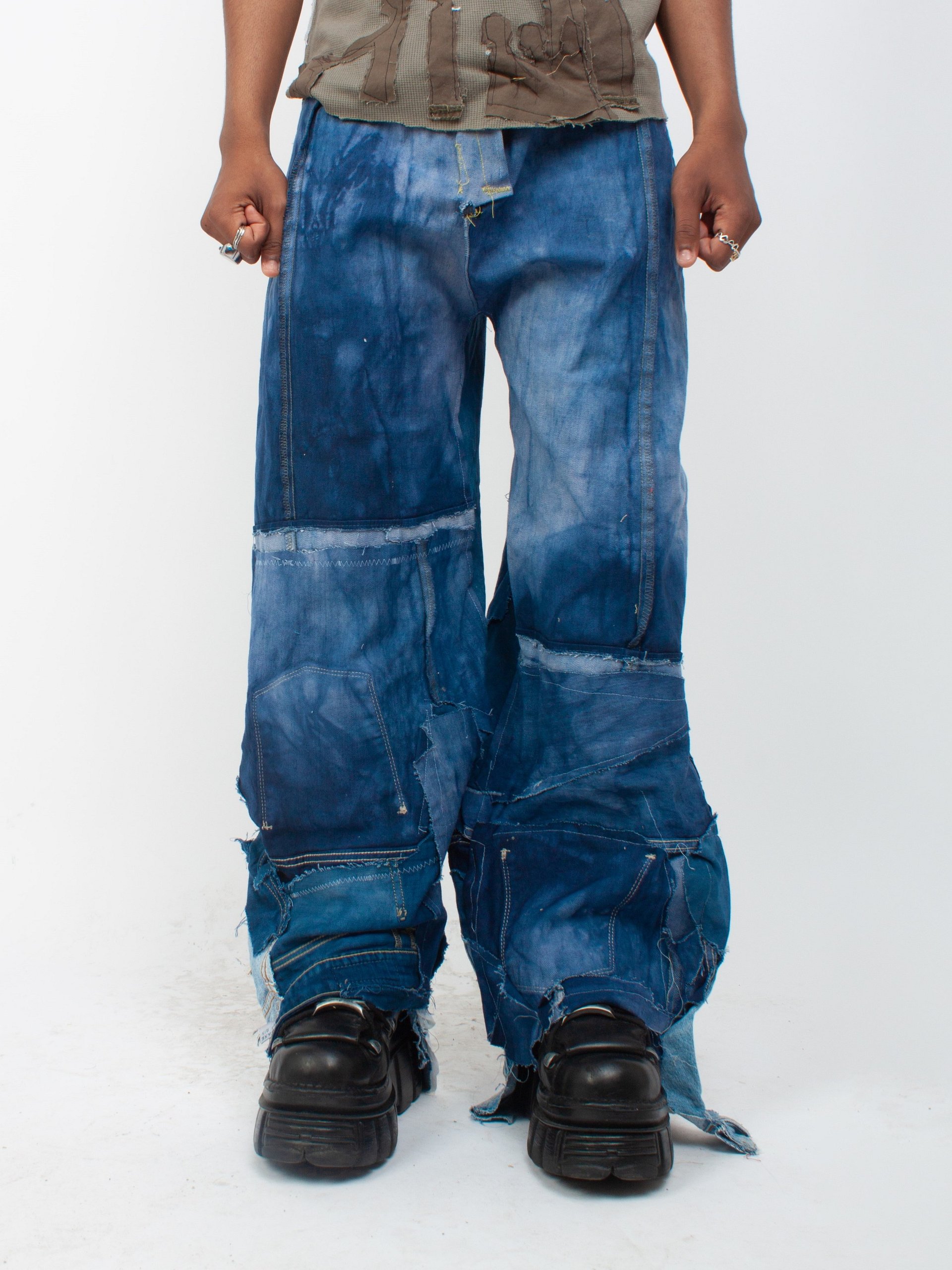 Blue Panel Patchwork Denim Trousers – 32 product image (1)