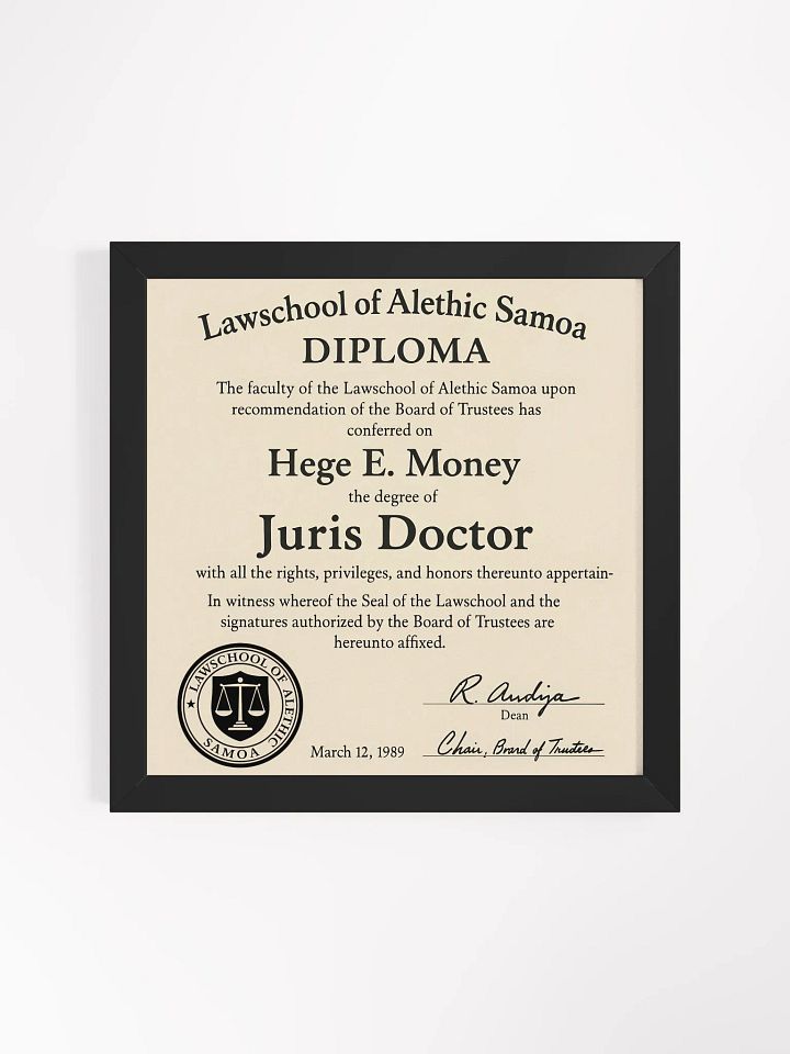 Mr. Hege's Law School Diploma product image (1)
