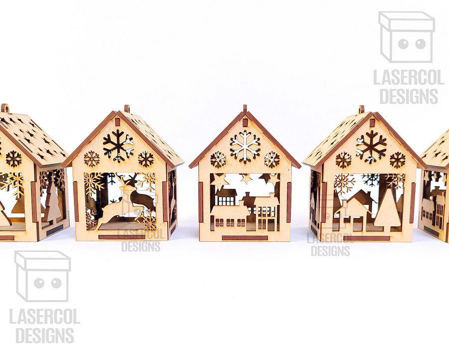 Christmas House Ornaments Set 3 (2 Sizes, 5 Styles) - Laser Cut Files product image (6)