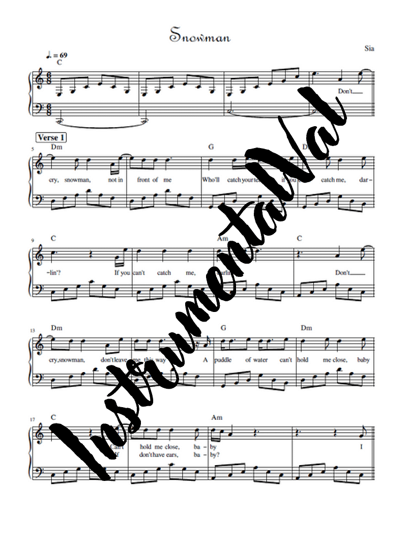 Snowman - Sia Piano Solo