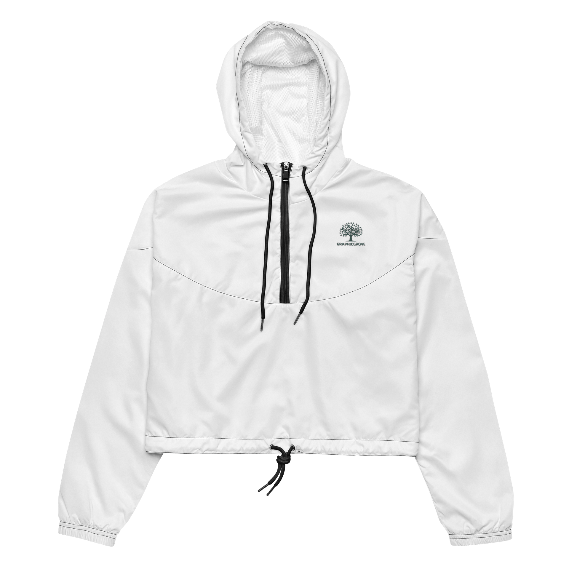 Graphic Grove All-Over Print Women’s Cropped Windbreaker - White, Nature-Inspired Design, Lightweight product image (2)