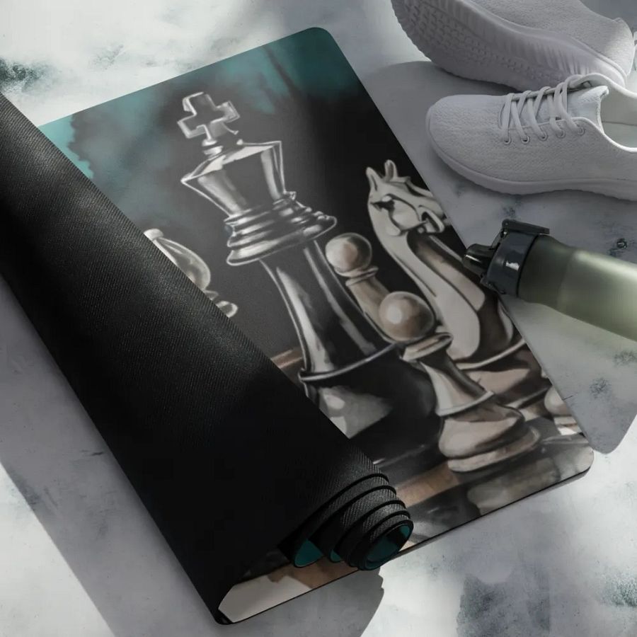 Teal Chessboard Grunge Art Yoga Mat product image (4)