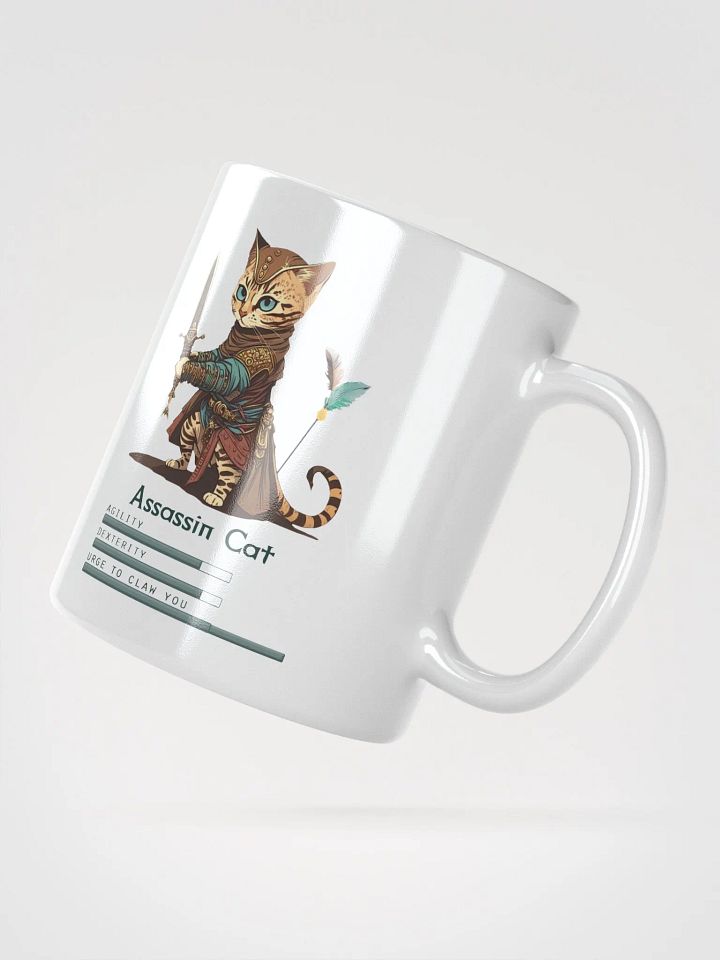 RPG Assassin Cat white ceramic mug 11oz 15oz 20oz for gamers and cat lovers product image (4)