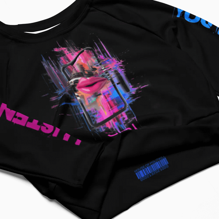 DARK SIRI OBSESSION LONG SLEEVE CROPPED TOP - GOTH CYBERPUNK STATEMENT TECHWEAR product image (2)