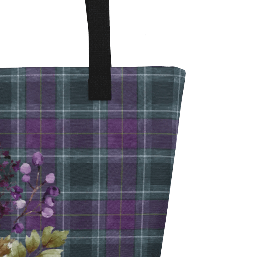 Purple/Green Plaid Large Tote Bag with Floral Design product image (3)