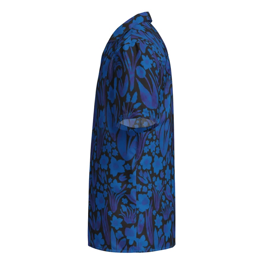 Women's | Spring Garden | Royal Blue on Black Hawaiian Shirt – Bold Floral, Breezy Comfort product image (4)