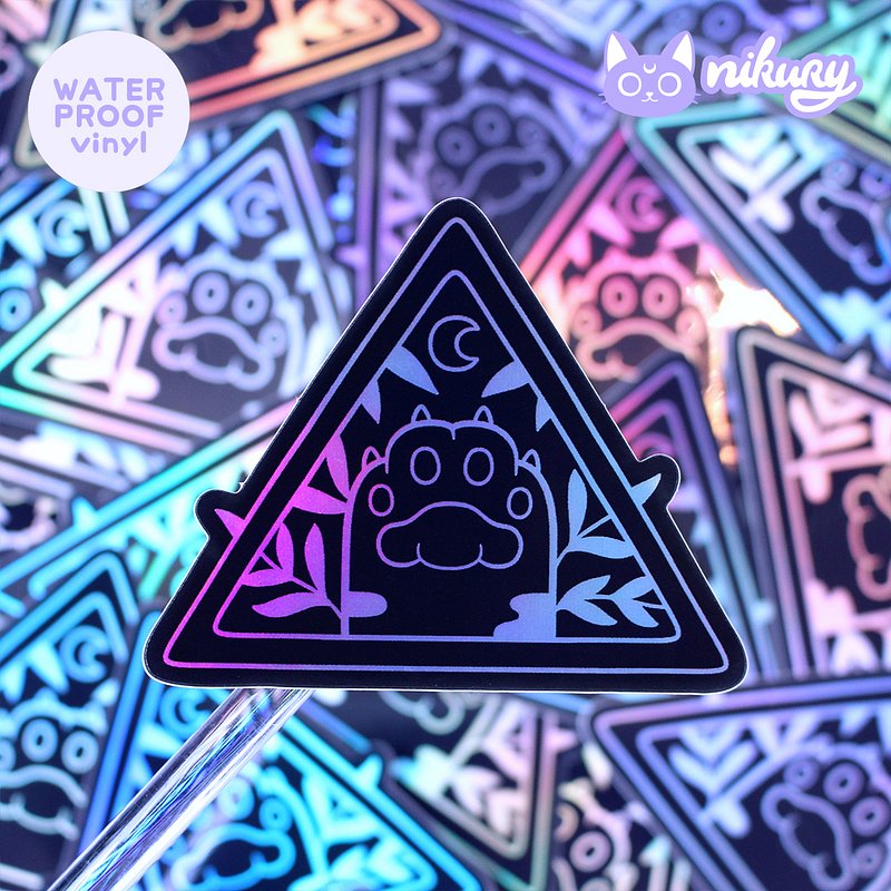 Black Holo Witchy Cat Paw Sticker