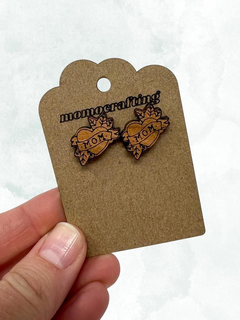 Mom Heart Tattoo Stud Earrings (Light Wood) product image (1)