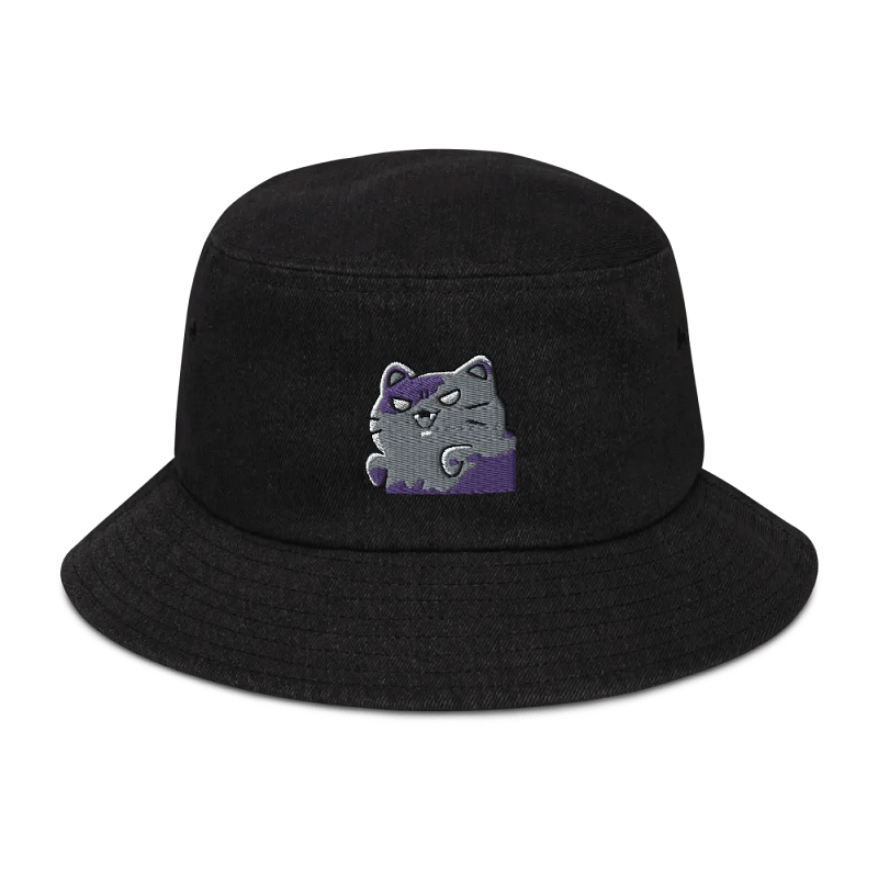 Sly Purple Cat Cartoon Denim Bucket Hat