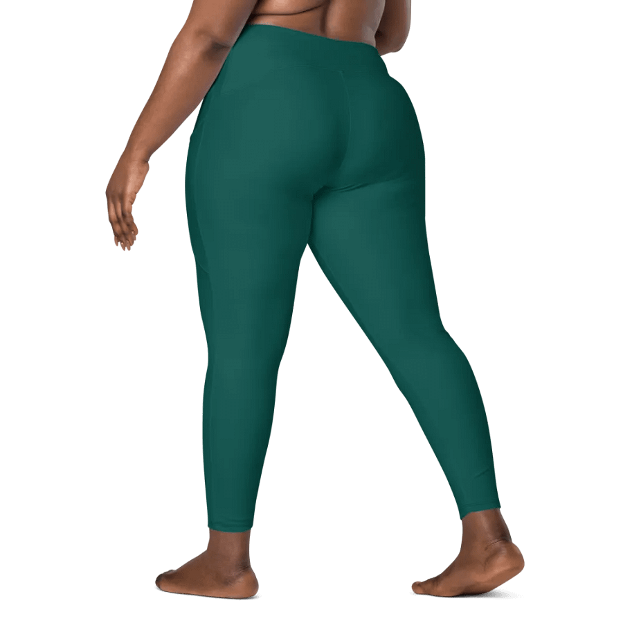 Plain Dark Green True Summer Women's High Waisted Premium Crossover Leggings with Pockets by Treasure Pie product image (9)