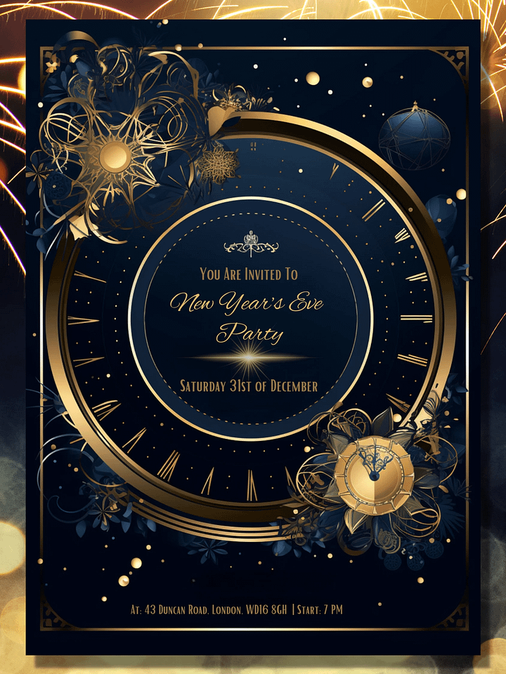 Editable New Years Eve Party Invitation- Gold and Black - Edit in Canva- New Years Party Printable- New Year's Party Invitation Template product image (1)