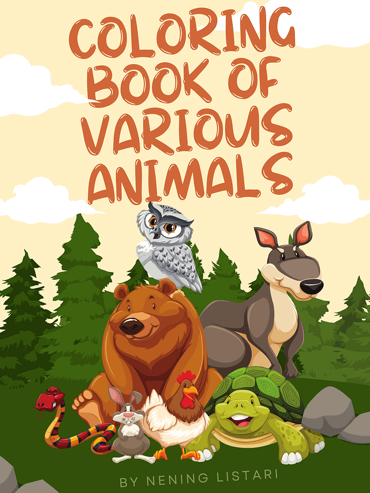 PRINTABLE COLORING BOOK OF VARIOUS ANIMALS (50 PAGE) product image (1)