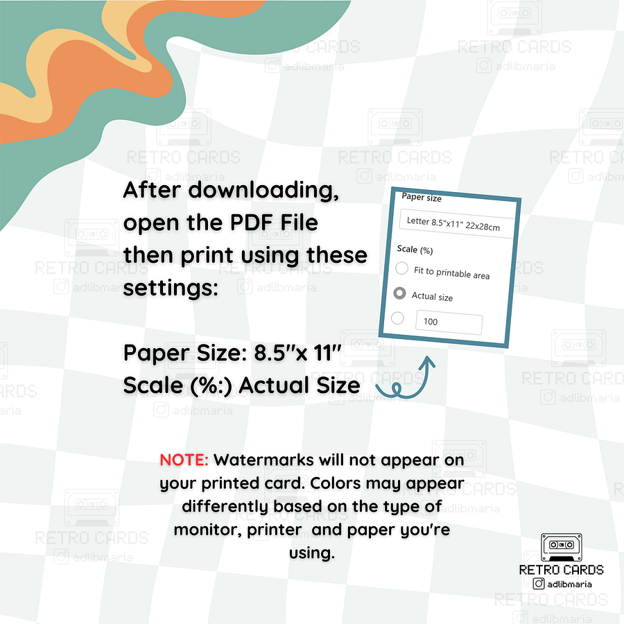 Printable Birthday Card Retro Greeting Card Let's Celebrate with Envelope product image (6)