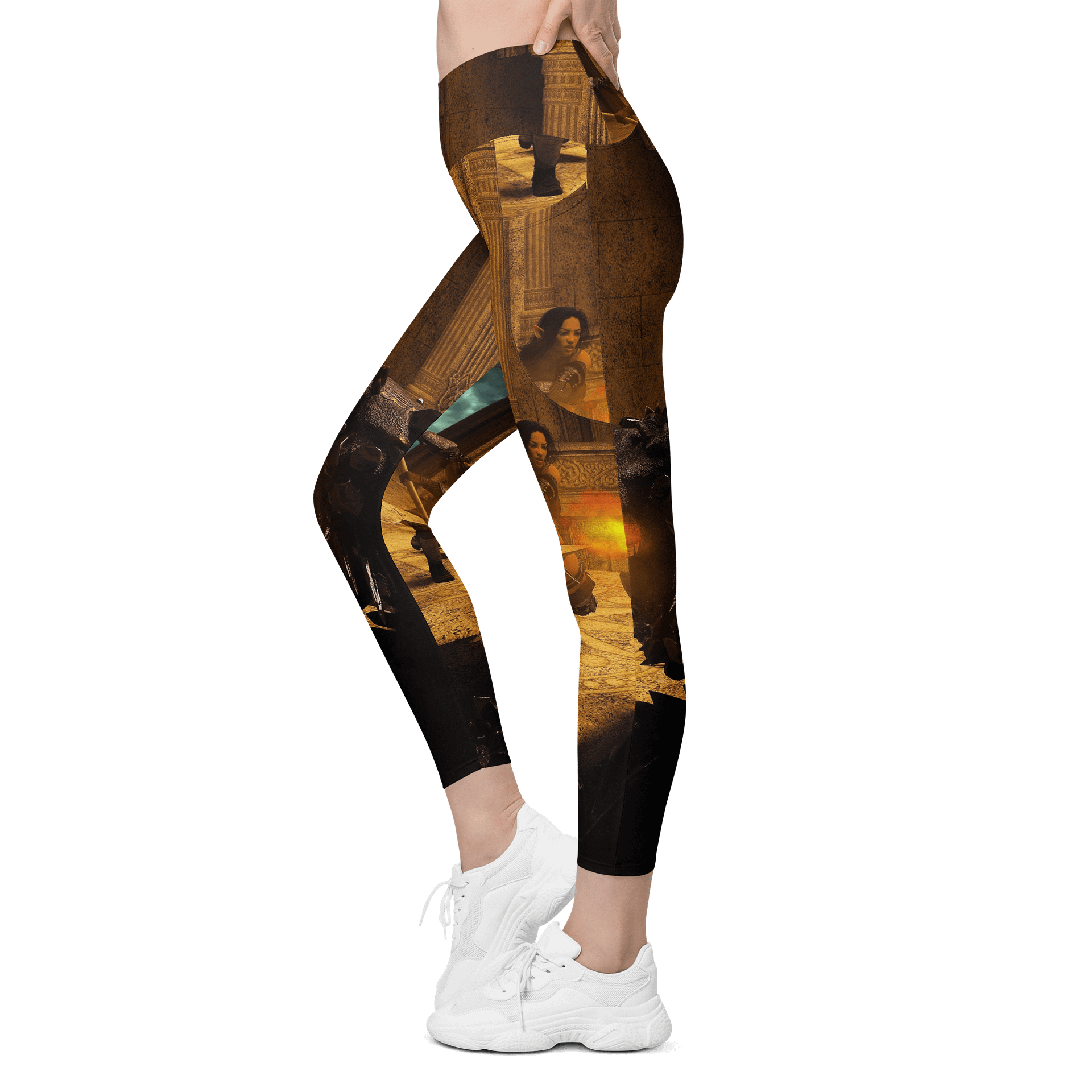 'Elven Stories - Warriors Cry Too' Crossover Leggings with Pockets product image (4)