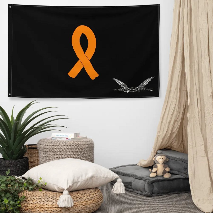 White HApex Gear White Logo Cancer Awareness Orange Ribbon. Black Flag product image (5)