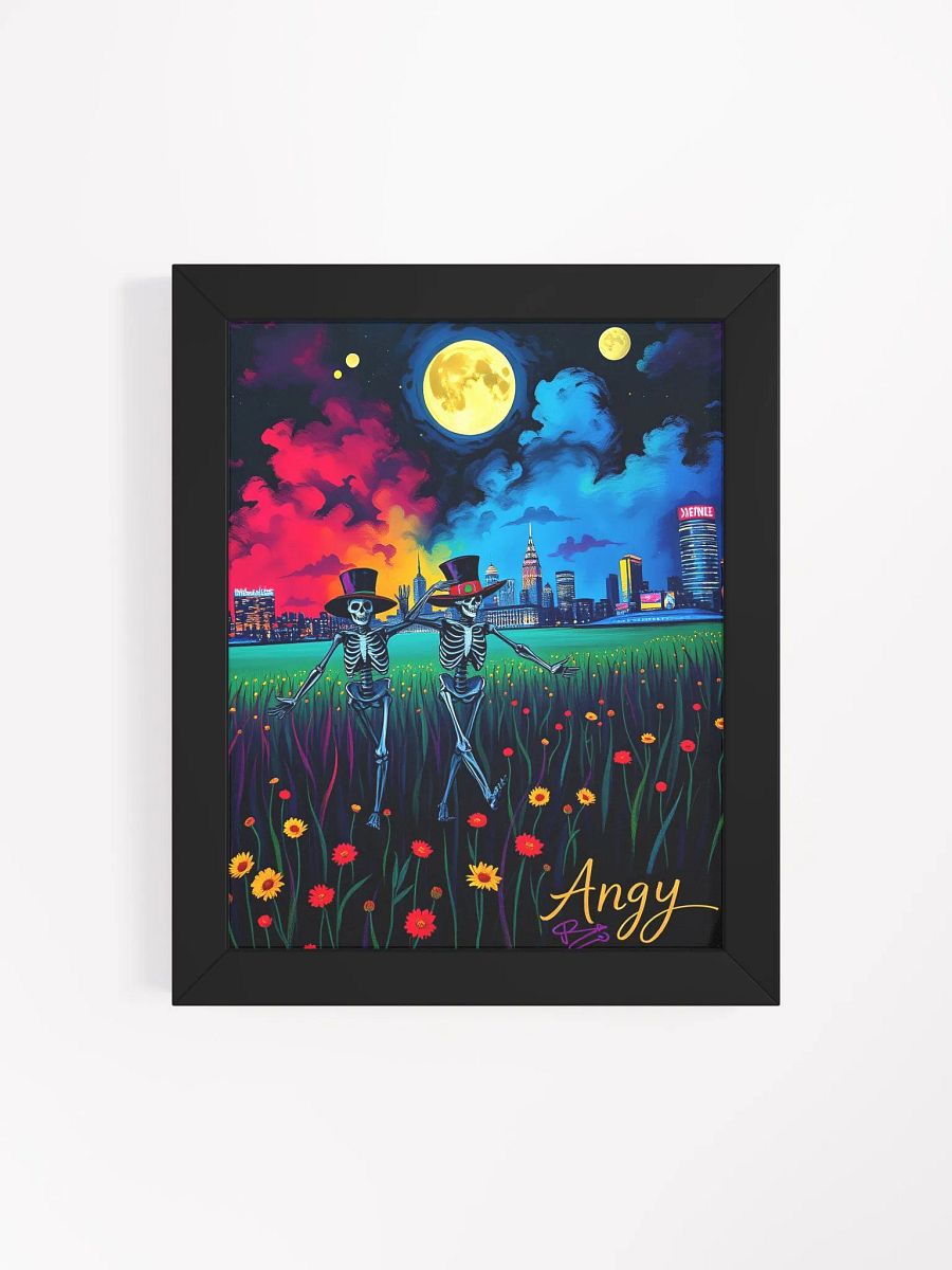 Iconic GD Skeletons dancing in the moonlight, vibrant Ayous Wood Framed Matte Poster product image (24)