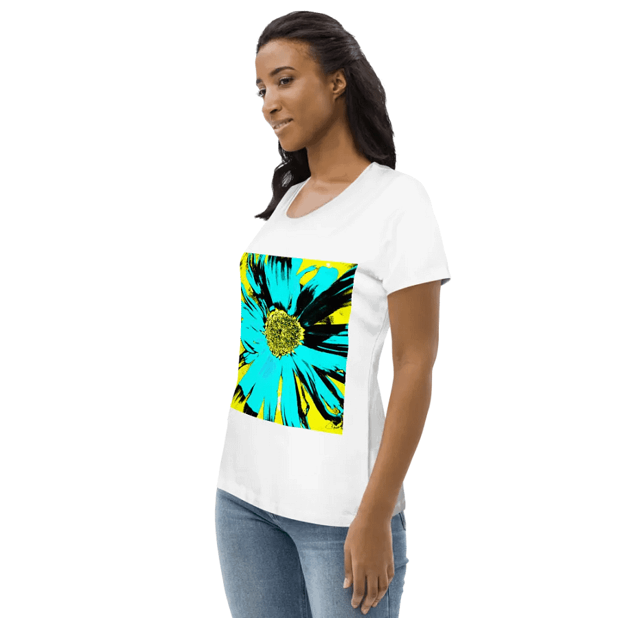 Abstract Yellow, Turquoise and Black Daisy Flower Ladies T Shirt product image (5)