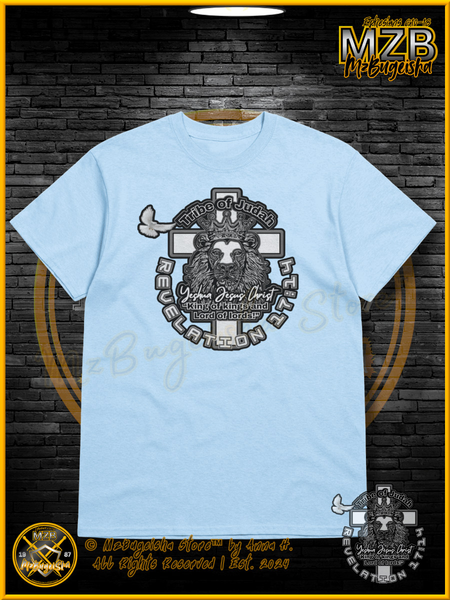 T-Shirt - MzBugeisha™ "Yeshua Jesus Christ King of kings " [V2/light-blue] Faith Based T-Shirt By Anna H. product image (1)