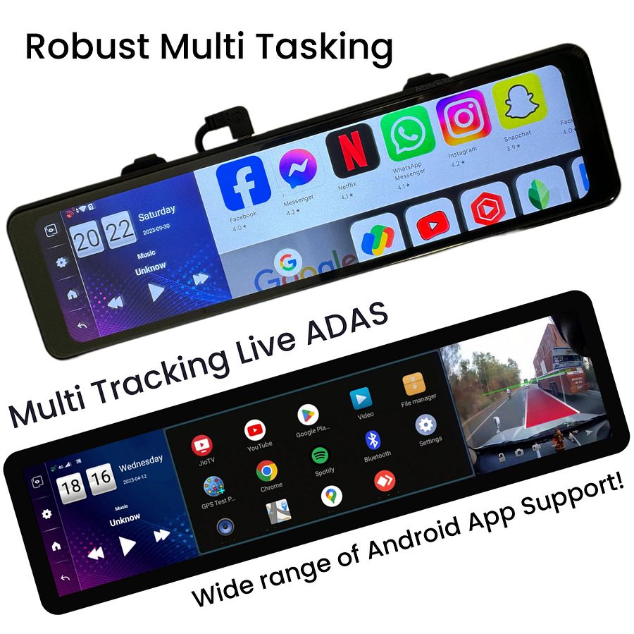 SRS ABSOLUTE 2K 4G Smart Dash Cam | Android | ADAS | 24x7 Remote Audio-Video Monitor | GPS Tracking | 256GB MicroSD support| PlayStore | Maps-Apps Support | Steering Control | Split Screen| Multi-Task product image (7)
