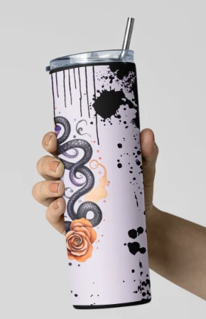 Halloween Tumbler Coquette Style Skull With Orange Bow And Snake product image (6)