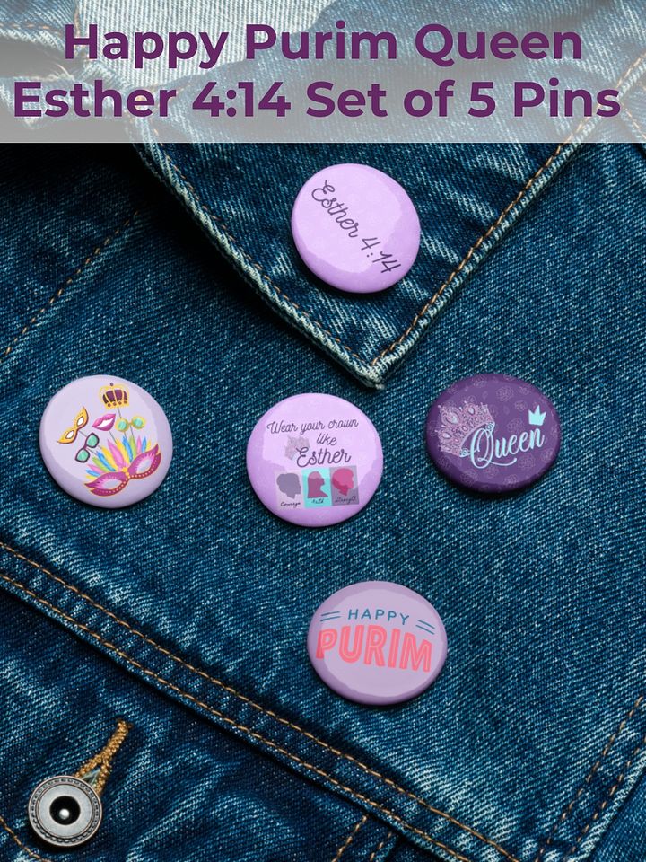 Happy Purim Queen Esther Set of 5 Button Pins product image (1)