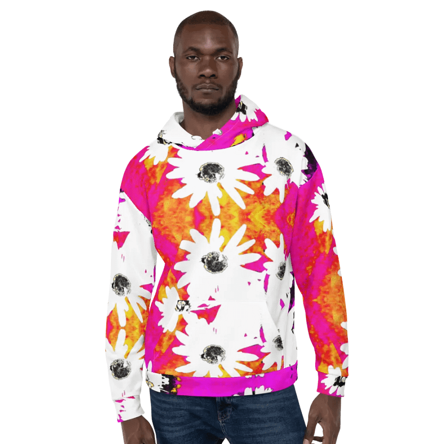 Abstract Vibrant Colourful Daises Unisex All Over Print Pull Over Hoodie product image (8)