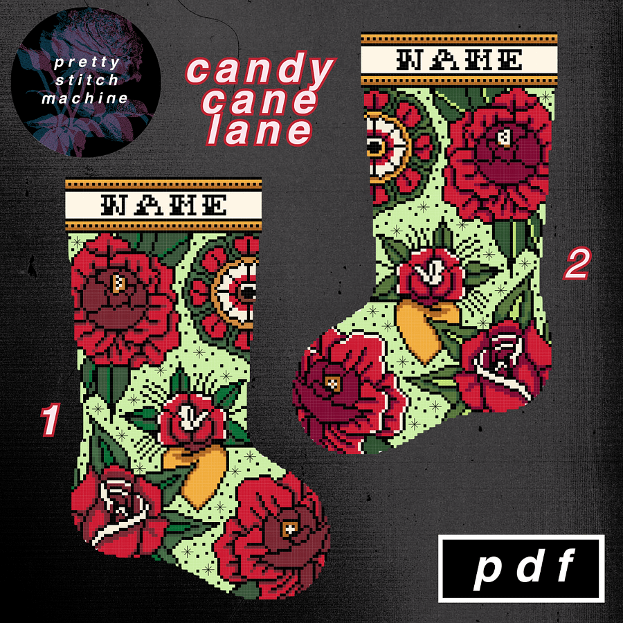 Traditional Florals Candy Cane Lane Christmas Stocking Pattern Set product image (1)