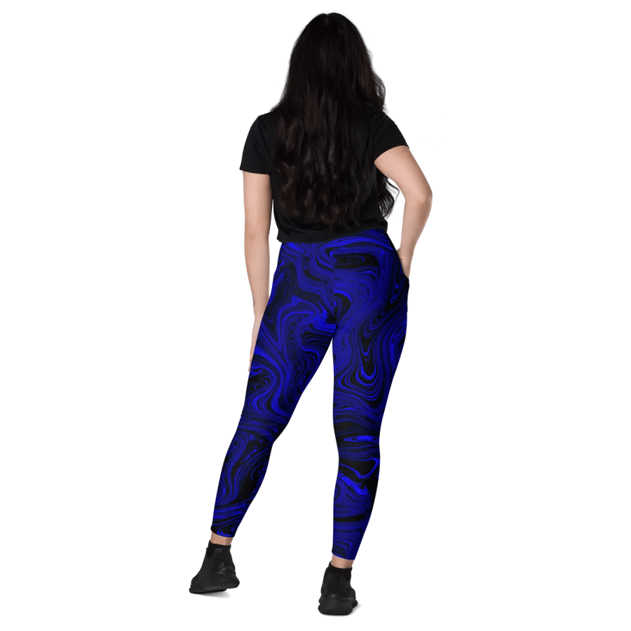 Leggings with Pockets - Dark Blue and Black Fluid Swirls product image (11)