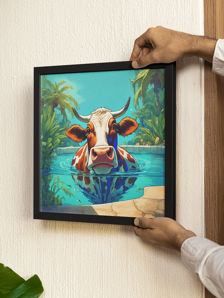 Chilling the in Pool Cow Framed Print product image (1)
