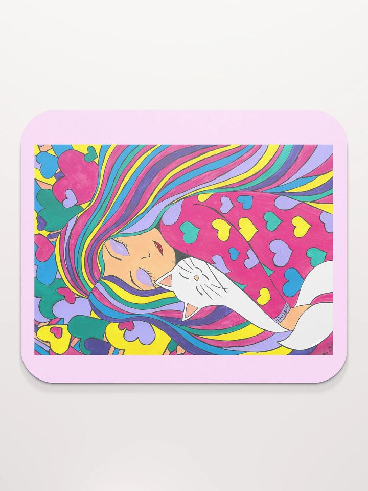 Girl with the white cat - (art by Dina R.) - acrylic painting picture - Classic Mouse Pad product image (2)