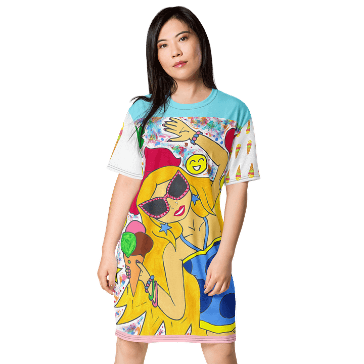 Girl with the ice cream (art by Dina R.) Tempera painting picture - T-Shirt Dress product image (1)