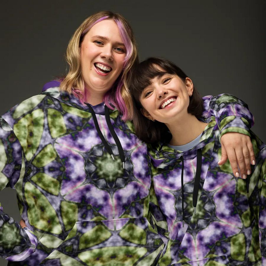 Bohemian 6 Pointed Madala Pink and Green/ All-Over Print Recycled Unisex Hoodie by Sublicolor product image (8)