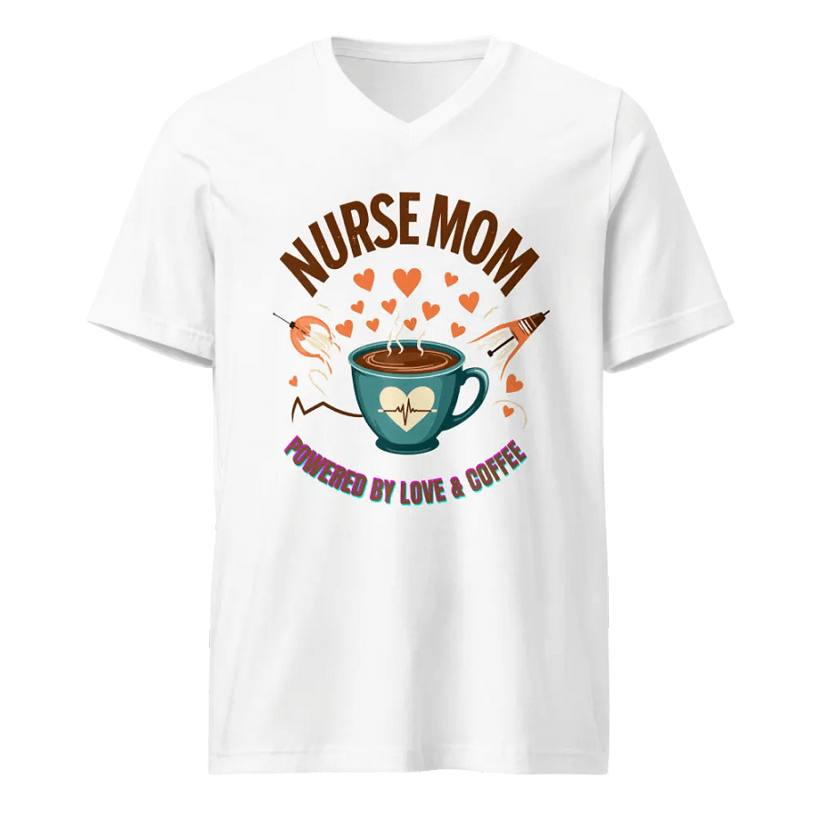 Heartbeat Nurse Mom, powered by coffee V-Neck Tee product image (5)