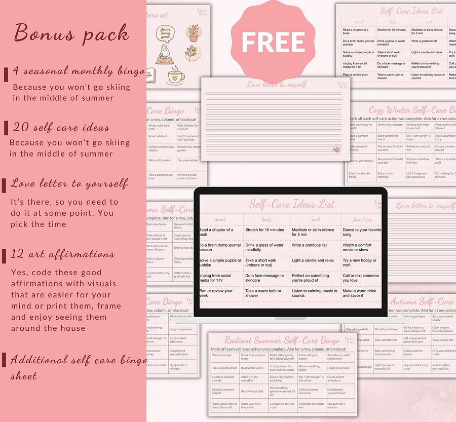 Self-Care Bingo Planner Digital Printable Gentle Wellness Tracker product image (5)