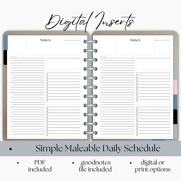 Malleable Daily Layout 12/24 hour format Planner Digital Insert- Portrait Orientation product image (1)
