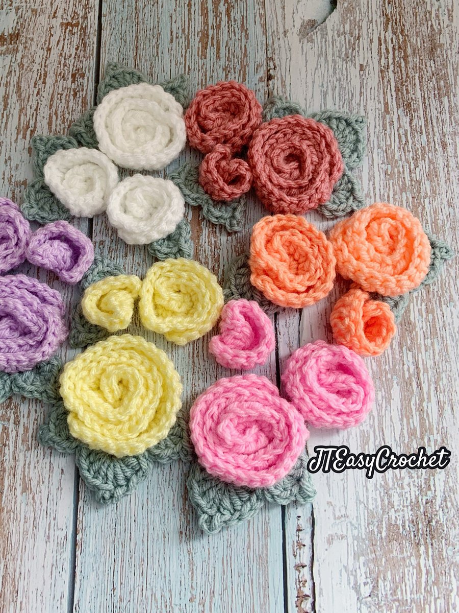 Rose Flower Bouquet Crochet Pattern & Video, Easy Cute Roses Bud and Leaf Applique for Hat, Blanket, Home Decor product image (4)