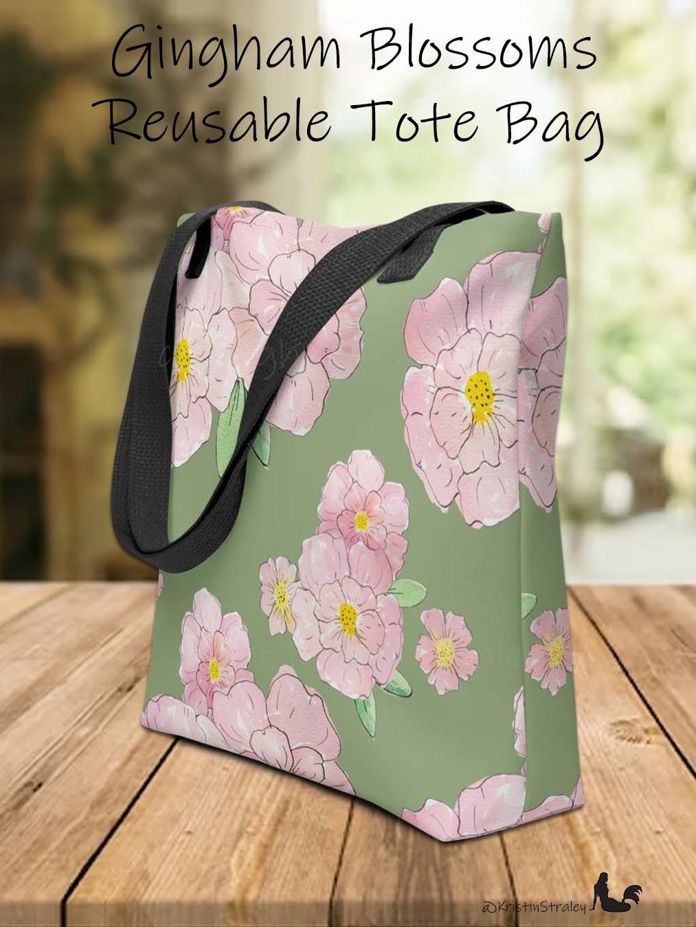 Gingham Blossoms - Lg Pink Flowers on Green product image (1)